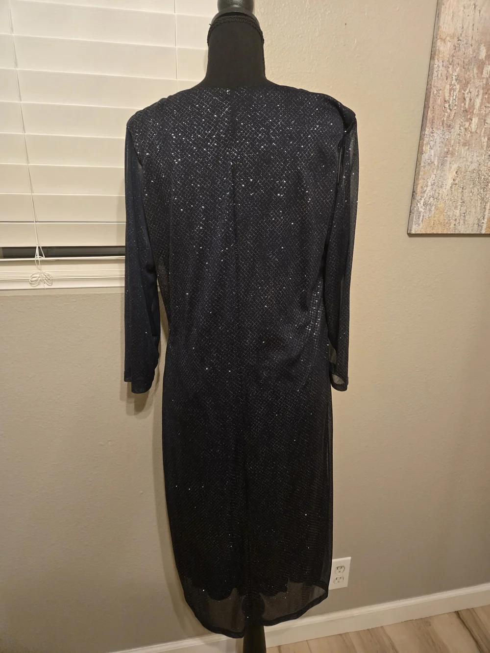 NWOT Navy Sequin Ruched Midi Dress - Picture 3 of 7